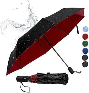 ALFROTEY Compact Travel Umbrella for Rain Portable Automatic Open and Close Windproof Sun Umbrella UV Protection Lightweight Small Folding Car Umbrella for Women and Men (Black Red, L)