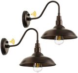 VIANIS Gooseneck Barn Lights Outdoor, 2 Pack Oil-Rubbed Bronze Exterior Porch Lights Wall Mount, Rustic Farmhouse Sconces Wall Lighting Fixtures Lantern, Dusk to Dawn Garage Outside Lights for House