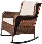 SUNSITT Outdoor Resin Wicker Rocking Chair with Olefin Cushions, Patio Yard Furniture Club Rocker Chair, Brown Wicker & Beige Cushions