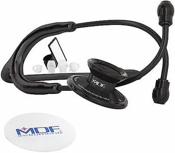 MDF Instruments, Acoustica Lightweight Stethoscope for Doctors, Nurses, Students, Home Health Use, Adult, Dual Head, Black Tube, Black Chestpiece-Headset, MDF747XPBO