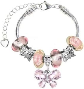 Fit Pandora Bracelets with Charms Set Jewelry Birthday Gifts Ideas Adjustable 6.7-8.3 Inch Butterfly and Flower