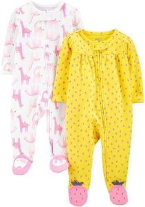 Simple Joys by Carter's Baby Girls' Cotton Footed Sleep and Play, Pack of 2, Pink, Strawberry/Llama, Newborn