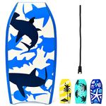 GYMAX 33”/37”/41” Super Lightweight Bodyboard with HDPE Slick Bottom & Premium Wrist Leash, Durable Bodyboard for Kids Teens and Adults (White Blue Shark, 33)