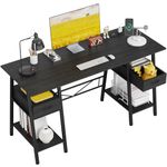 YAOHUOO 47 Inch Computer Desk with 2 Wooden Drawers/Power Outlet/USB Ports, Home Office Desk with Storage Shelves for Bedroom,Modern Writing Desk,Work Desk,Study Table(Black)