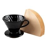 Roponan Ceramic Pour Over Coffee Dripper, Porcelain Cone Filter with 80 Paper Filters for Home, Cafe, Restaurants (Black)