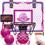 VATOS Basketball Hoop Indoor for Girls, Pink Remote Control Basketball Hoop with LED Light & Scoreboard, Mini Basketball Hoop Basketball Set Toys Birthday Gifts for Age 3 4 5 6 7 + Girls Kids Teens