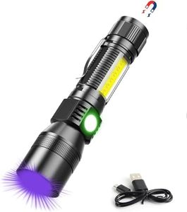 LudoPam UV Rechargeable Flashlights Tactical,1000 High Lumens 3 in 1 LED Black Light Flashlight -Magnetic Base/Sidelight/Zoomable, Bright Pocket Flash Light for Stains Detection Camping Emergency,1PCS