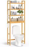 SONGMICS Over The Toilet Storage, 4-Tier Over Toilet Bathroom Organizer with Adjustable Shelf, Fit Most Toilets, Space-Saving, Easy Assembly, Natural UBTS041N01