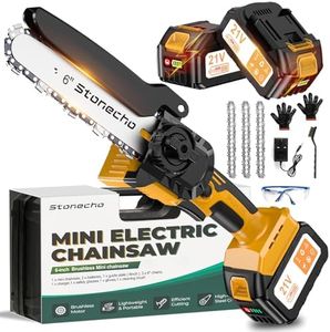 Stonecho Mini Chainsaw 6 Inch, 2x4000mAh Battery Chainsaw, Brushless Motor Mini Chainsaw Cordless, 36.5FT/S Chain Speed Portable Handheld Electric Mini Chainsaw for Garden Tree Branch Cutting 3 Chains