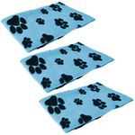 ASAB 3 Pack Pet Blankets Soft Warm Plush Paw Print Design for Cage and Kennel Car Seat and Sofa Protector 73x70cm - Blue