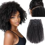 Afro Kinky Curly Clip in Hair Extensions Seamless Clip in Hair Extensions Human Hair, 20 Inch 110g Natural Black human Hair Clip in Extensions, Ultra-thin 0.8mm PU Weft Clip in Hair Extensions