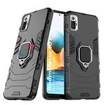 CEDO Rugged Redmi Note 10 Pro/Note 10 Pro Max (4G) Defender Case | Rotating Ring Holder & Kickstand in-Built | Military Grade Armor | Bumper Back Cover (Black)