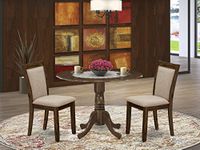 East West Furniture DLMZ3-AWN-04 3 Piece Dinette Set for Small Spaces Contains a Round Dining Table with Dropleaf and 2 Light Tan Linen Fabric Parsons Dining Chairs, 42x42 Inch, Natural Walnut