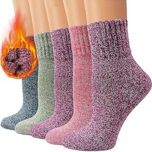 5 Pairs Thermal Socks for Women Men,Winter Wool Socks Thick and Warm,Adult Winter Socks for Bed,Ski,Heat Holders Socks for Cold Weather (AU, Alpha, One Size, Regular, Regular, Multicolor-N)