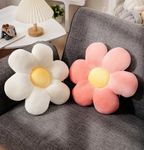 FSRONGXI Flower Pillow, 2Pcs Cute Throw Pillows, Pink& White Preppy Pillows, Cute Decorative Pillows Aesthetic Floor Cushion for Bedroom Girls Room Decor 15.35In