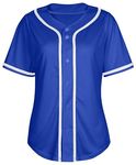 Womens Baseball Jersey Shirt Button Down Blank Softball Jersey Hip Hop Shirts, Blue, X-Large