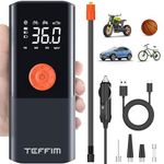 Teffim Tire Inflator Portable Air Compressor, 10000mAh & DC12V Powerful Air Pump for Car Tires, 150PSI Car Tire Inflator with LCD Digital Pressure Gauge & LED Light for Car, Motorcycle, Bike, Ball