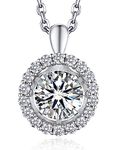 MomentWish Necklace for Women, Birthday Gift for Her, Dance Necklace with 1 Carat Simulated Moissanite, 925 Sterling Silver Halo Necklace for Anniversary Wedding Mother's Day