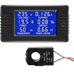 Serplex® 6 in 1 Digital Voltage Meter Energy Meter AC Current Voltmeter Ampere Meter Power Energy Panel Meter Ammeter Multimeter with Split Core Current Transformer CT AC 80-260V 100A Power Monitor