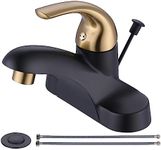 WOWOW Single Handle Bathroom Sink Faucet 4 Inch Bathroom Faucet Black and Gold Basin Faucet with Drain and Supply Hoses, Centerset Vanity Faucet 3 Hole