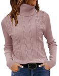 LEANI Womens 2024 Turtleneck Sweaters Cable Knit Long Sleeve Pullover Sweater Jumper, Pink, XL