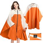 SOPPY Lightweight Waterproof Rain Poncho for Women Men, Windproof Reusable Ripstop Breathable Raincoat with Hood for Outdoor Activities Quick Dry Hooded Raincoat Free Size - Orange