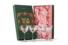 Vintage Art Deco Nick and Nora Coupe Glasses | Set of 4 | 5 oz Crystal Ribbed Cocktail Glassware for Drinking Classic Gin, Whiskey, Vodka Bar Drinks | Retro Long Stemmed Barware Goblets