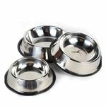 FUREVER FRIENDS Dog/Cat Size Stainless Steel 400Ml Bowl (Pack Of 3) Stainless Steel Pet Bowl Steel, Silver (16.5 X 16.5 X 5.5 Cm)