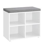 VASAGLE Shoe Bench with Cushion, Shoe Storage Bench with 4 Compartments and 2 Adjustable Shelves, Hallway Bench with Padded Seat, for Bedroom, Closet, Living Room, Cloud White LHS234W02