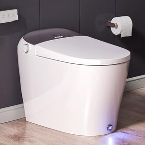 EPLO Siège chauffant pour toilettes intelligentes, décharge automatique hors siège, décharge par coup de pied, décharge de canette opaque, lavage tiède, toilette monobloc avec bidet intégré, lumière