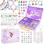 TCJJ DIY Charm Bracelet Making Kit for Girls with Unicorn Storage Box, Girls Jewellery Making kit Include Beads, Necklace, Ring, Christmas Birthday Unicorn Gifts Toy for Girls 4-12