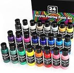 Paint Pouring Acrylic Paint Kit Ready to Pour Art and Liquid High Flow Painting Supplies Bulk 24 Color Craft Set with Metallics Fluid Acrylic Medium 2 FL Oz Bottles