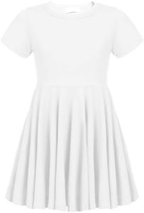 trudge Vestido sin Mangas de Verano para niñas Una línea de Manga Corta Algodón Color sólido Camiseta Princesa Vestidos básicos Vestido de Patinador Fattern Blanco 150