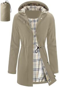 iCreek Women's Long Rain Jacket Waterproof Packable Hooded Windbreaker (Khaki, XL)