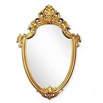 Eaoundm 16.5 x 11 inch Vintage Mirror Antique Mirror Decorative Wall Mirror Shield Shape (Brush Gold)