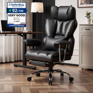 Efomao Big & Tall PU Leather Office Chair – Ergonomic High Back, 200kg, Black