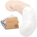 Organic Bamboo Nursing Breast Pads - 8 Washable Pads + Wash Bag - Breastfeeding Nipple Pad for Maternity - Reusable Nipplecovers for Breast Feeding (Bare Beige, Large 12cm)