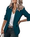 Women Blazer 3/4 Stretchy Ruched Sleeve Open Front Lightweight Work Office Blazers Jacket S-3XL