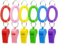 6 Packs Whistle With Bracelet Bulk Sports Whistle Football Whistle Stretchable Coil Wrist Keychain Bracelets Plastic Sports Whistle for Kids for Coaches Referees Birthday Party Gift Decorations