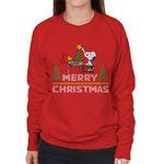 All+Every Peanuts Snoopy and Woodstock Decorating Xmas Tree Women's Sweatshirt Red