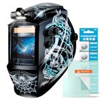 TRQWH Large Viewing Welding Helmet Auto Darkening True Color Solar Powered Welding Hood with 4 Arc Sensor Adjustable Wide Shade Range 4~5-8/9-13 Welder Mask for TIG MIG ARC Weld (TRQWH-LD14)