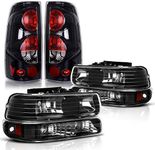 DWVO Headlight Assembly and Taillights Compatible with 1999 2000 2001 2002 Chevy Silverado 1500 2500/01-02 Chevy Silverado 1500HD 2500HD 3500 Headlight Black Housing Taillight Smoke