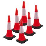 KUNPLAST Parking Barrier Traffic Cones for no parking zones, road safety, barricading gates and construction areas (PVC Red with hooks included) (Set of 6)