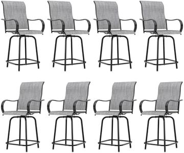 UDPATIO Outdoor Swivel Bar Stools Set of 8,Outdoor High Bistro Stools with Waterproof Textile Fabric,Armrest,Footrest,All Weather Bar Height Patio Chairs for Poolside, Garden, Backyard,Grey White