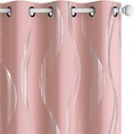 Deconovo Blackout Curtains 45 Inch Long for Living Room, Cafe Curtains Foil Print Wave Striped Room Darkening Valance, Thermal Insulated Window Curtains for Kitchen 2 Panels, 42x45 Inch, Coral Pink