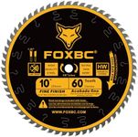 FOXBC 10 Inch Thin Kerf Fine Finish Crosscut Table Saw Blade, 60-Tooth ATB, with 5/8-Inch Arbor