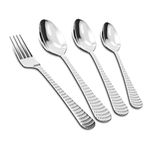 AXIOM Cutlery Set of 24 Pieces Stainless Steel Premium Silverware (6 Dessert Spoon, 6 Dessert Fork, 6 Tea Spoon, 6 Baby Spoon) Hammered Flatware Utensil for Multi-Purpose Usage and Various Sizes