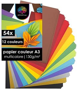 OfficeTree 54x Feuille A3 Couleur 130g - 12 Couleurs - Papier Couleur A3 pour le Bricolage - Feuilles Cartonnées A3 Imprimable - Papier A3 Couleur - Feuille Cartonnée A3 - Papier Cartonné A3