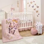 Lambs & Ivy Butterfly Dreams Pink/Gold 3-Piece Nursery Baby Crib Bedding Set