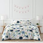 Sweet Jojo Designs Navy Blue and Pink Watercolor Floral Girl Full/Queen Size Kid Childrens Bedding Comforter Set - 3 Pieces - Blush, Green and White Shabby Chic Rose Flower